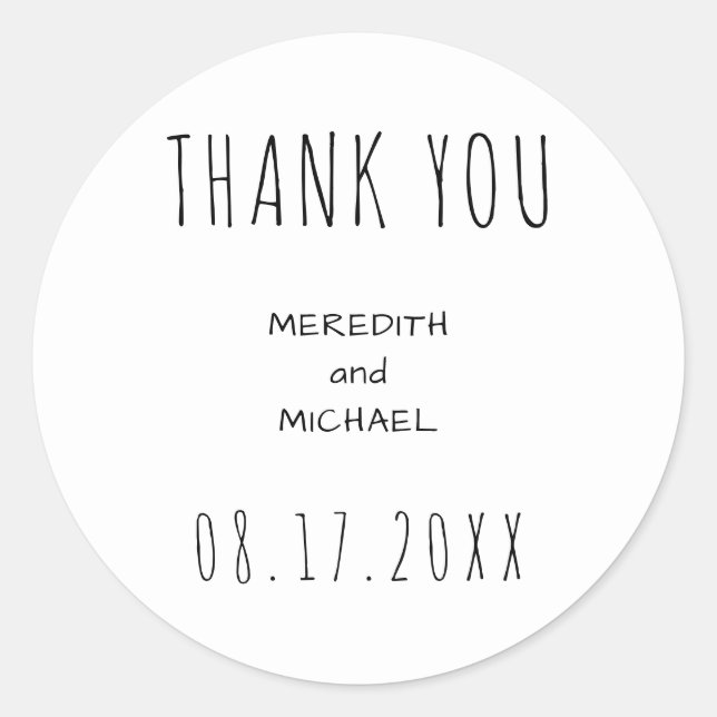 Personalised B&W Dated Thank You Stickers (Front)