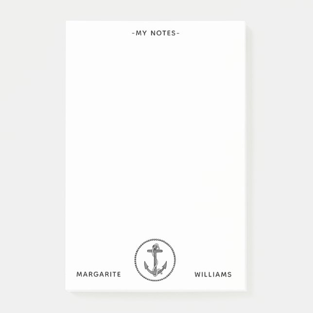 Personalised B&W Marine Anchor Design Post-it Notes (Front)