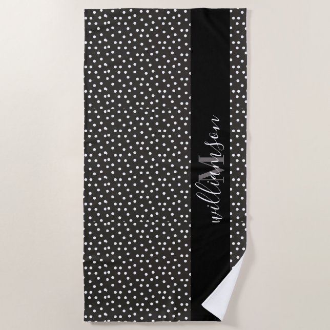 Personalised B&W Polka Dot  Beach Towel (Front)