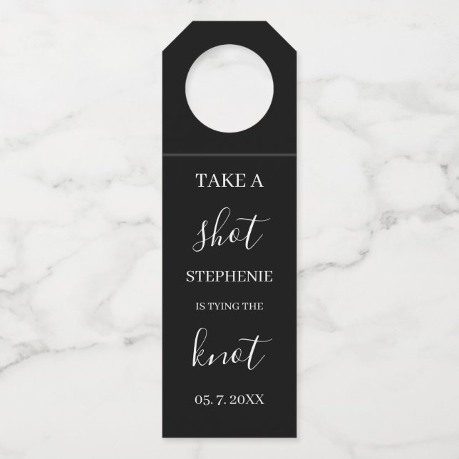 Personalised B&W Take a Shot Bottle Tag (Front)