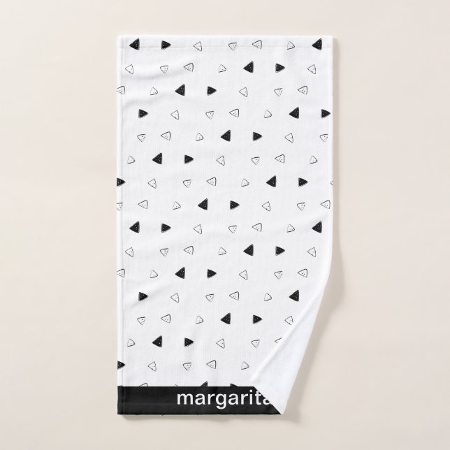 Personalised B&W Triangles Hand Towel (Hand Towel)