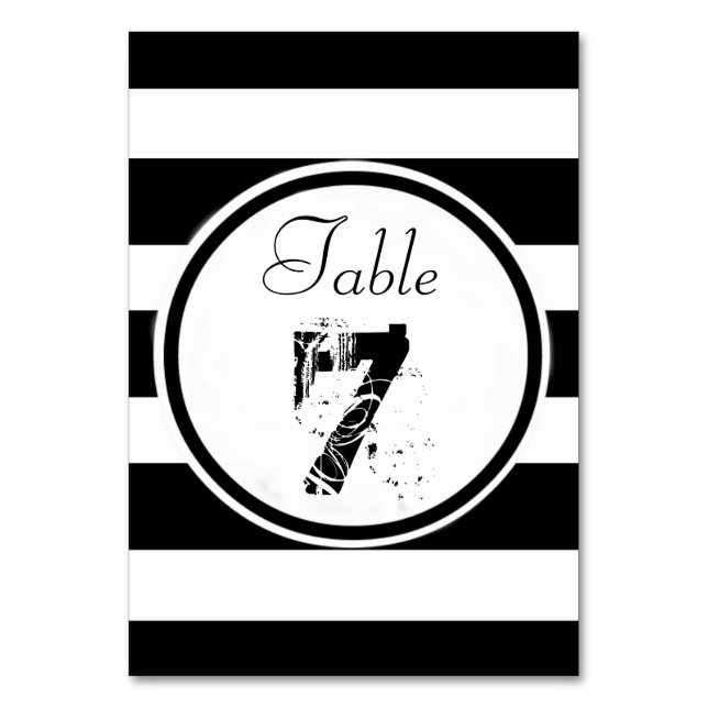 Personalised B&W Wedding Table Number (Front)