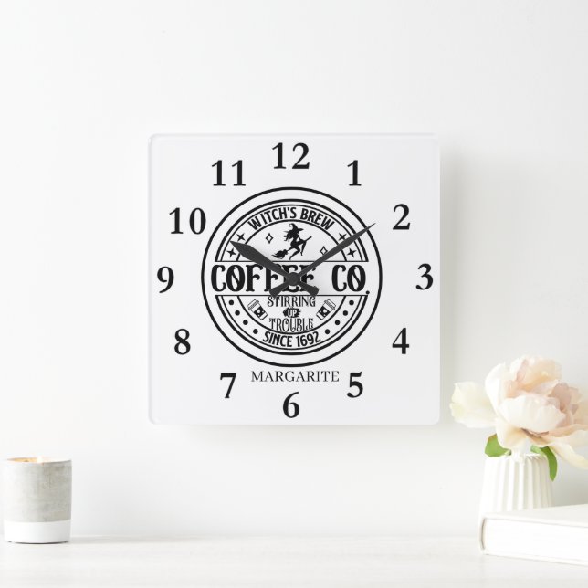 Personalised B&W Witch's Brew Square Wall Clock (Home)