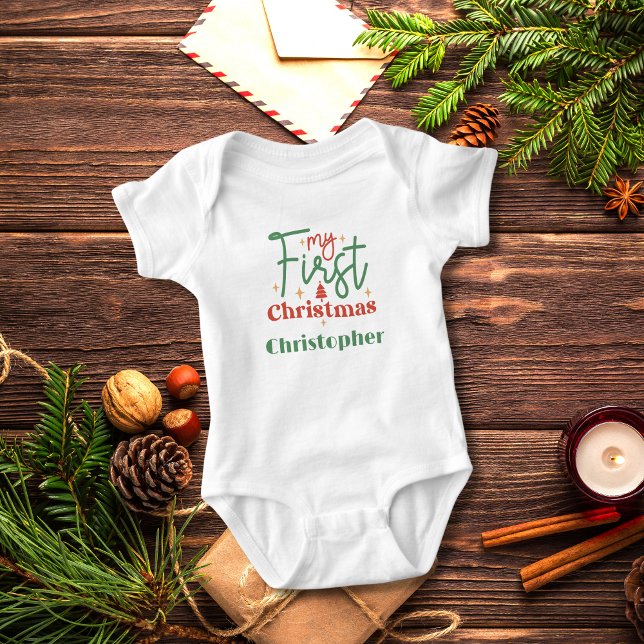 Personalised Babies Baby First 1st Christmas Gift Bodysuit (Personalized Babies First 1st Christmas Baby Body Suit)