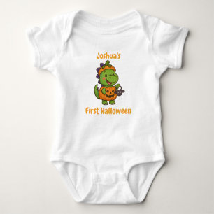 Personalised Bab's first Halloween - Cute Dino Baby Bodysuit