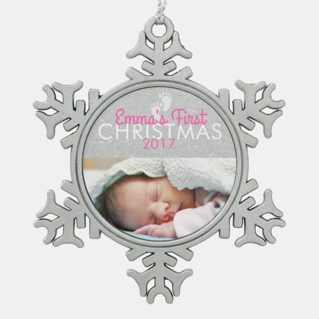 Personalised Baby 1st Christmas Snowflake Ornament (Front)