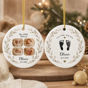 Personalised Baby 4 Photo Round Ceramic Ornament 