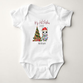 Personalised baby alpaca llama First Christmas Baby Bodysuit