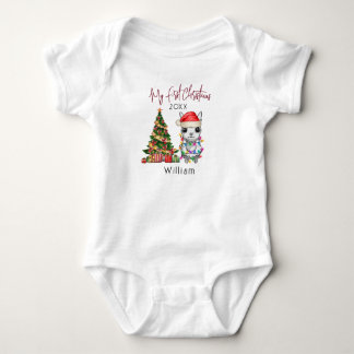 Personalised baby alpaca llama First Christmas Bodysuit
