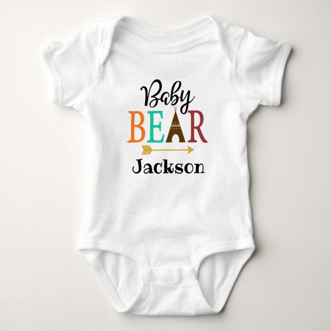 Personalised Baby Bear Boho TeePee Tribal Bodysuit (Front)