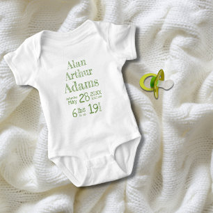 Personalised Baby Birth Stats Bodysuit Green