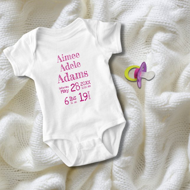 Personalised Baby Birth Stats Bodysuit | Magenta (Creator Uploaded)