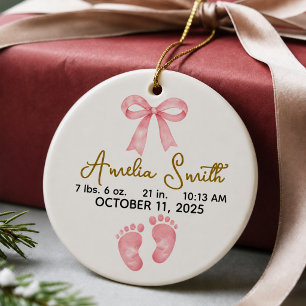 Personalised Baby Birth Stats Name Christmas Ceramic Tree Decoration
