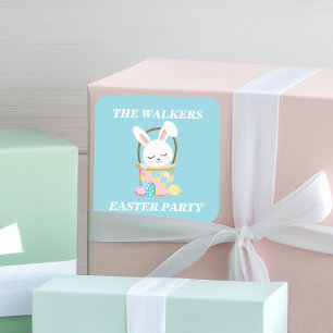 Personalised Baby Blue Easter Bunny Party Square Sticker