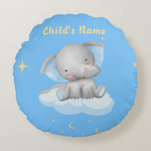 Personalised Baby Blue Elephant Round Pillow