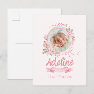 personalised baby blue floral Birth announcements Postcard