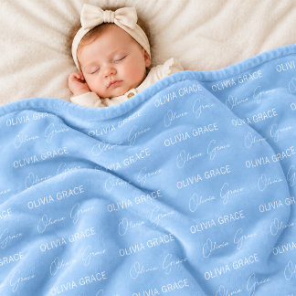 Personalised Baby Blue Name Nursery Blanket