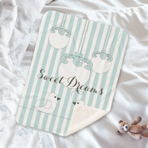 Personalised Baby Blue Stripe Cute Birds Kids Sherpa Blanket