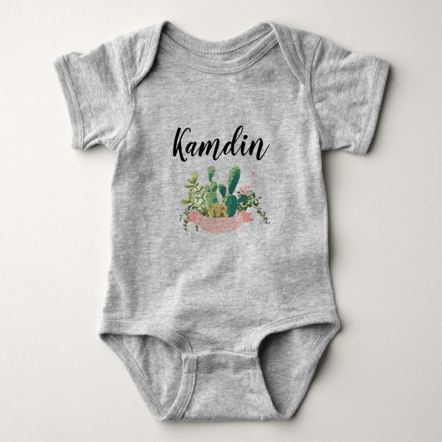 Personalised Baby Body Suit Bohemian Cactus Succul Baby Bodysuit (Front)