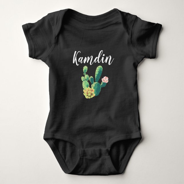 Personalised Baby Body Suit Bohemian Cactus Succul Baby Bodysuit (Front)