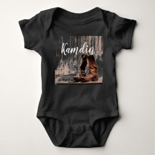 Personalised Baby Body Suit  boots country rustic Baby Bodysuit