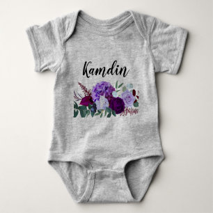 Personalised Baby Body Suit Lavender Hibiscus on W Baby Bodysuit