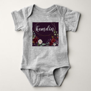 Personalised Baby Body Suit Plum Purple Roses Gold Bodysuit