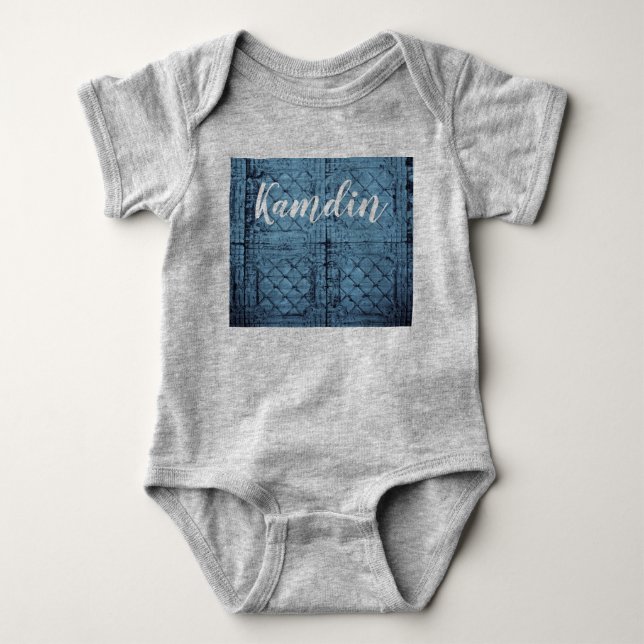Personalised Baby Body Suit Rustic Tin Panel Ceili Bodysuit (Front)