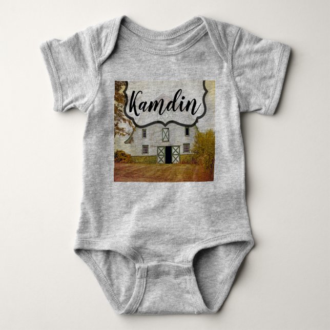 Personalised Baby Body Suit Sunset Barn Country Ru Baby Bodysuit (Front)