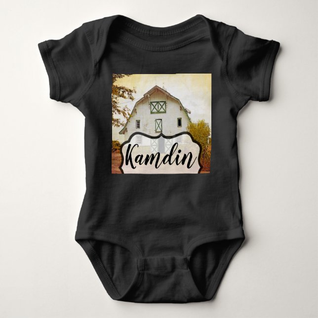 Personalised Baby Body Suit Sunset Barn Country Ru Baby Bodysuit (Front)