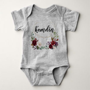Personalised Baby Body Suit White Roses Gold Geome Baby Bodysuit