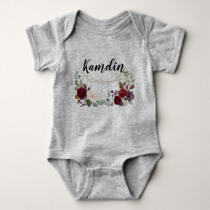 Personalised Baby Body Suit White Roses Gold Geome Bodysuit