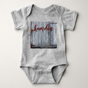 Personalised Baby Body Suit White Wash Wood Barn D Baby Bodysuit