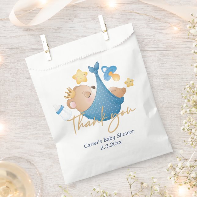 Personalised Baby Boy Bear Baby Shower Favour Bags (Clipped)