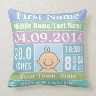 Personalised Baby Boy Birth Stats Pillow