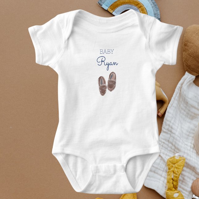 Personalised Baby Boy Brown Shoes Name  Baby Bodysuit (Creator Uploaded)