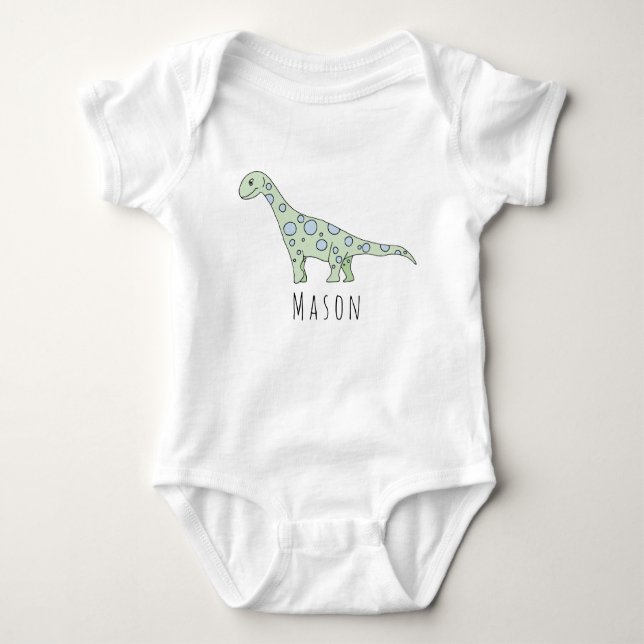 Personalised Baby Boy Doodle Dinosaur with Name Baby Bodysuit (Front)