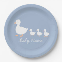 Personalised Baby Boy Duckling Paper Plates