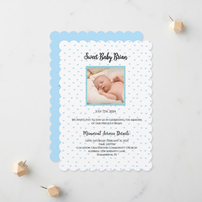 Personalised Baby Boy Funeral Service Invitations (Front/Back In Situ)