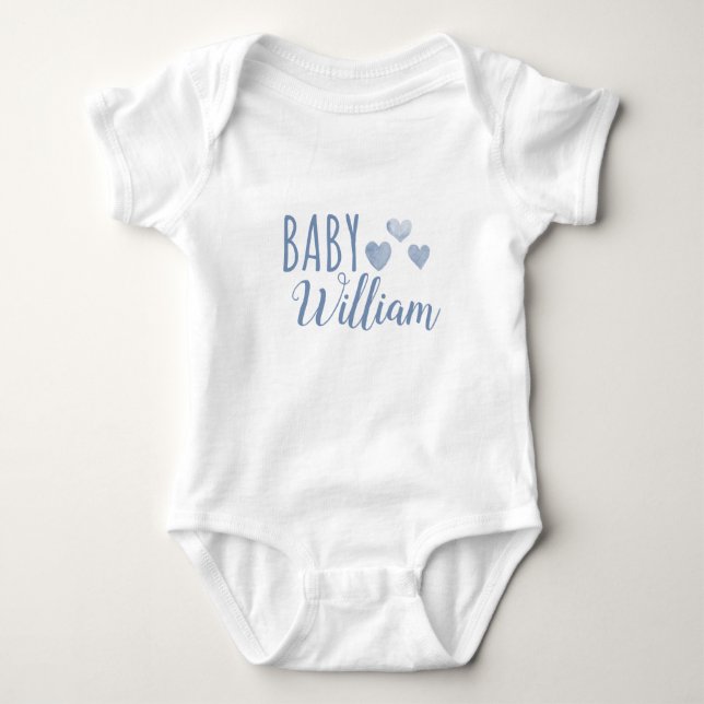 Personalised Baby boy Hearts name Baby Bodysuit (Front)