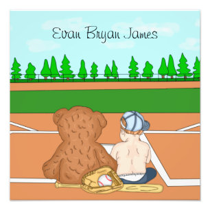 Personalised Baby Boy in Baseball Cap Teddy Bear  Photo Print