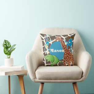Personalised Baby Boy Jungle Giraffe Pattern Cushion