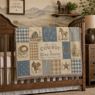 Personalised Baby Boy Western Cowboy Patchwork Throw Blanket