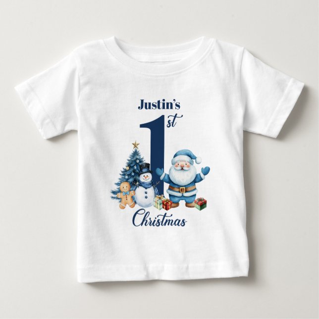Personalised Baby Boy's 1st Christmas Santa T-Shirt (Front)