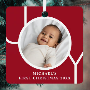Personalised Baby Boy's First Christmas Photo  Metal Tree Decoration