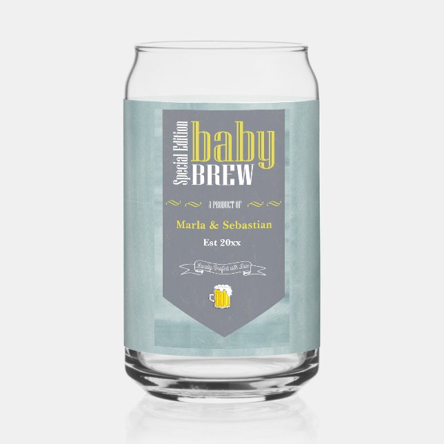 Personalised Baby Brew Beer Label Funny Shower  Can Glass (Front)