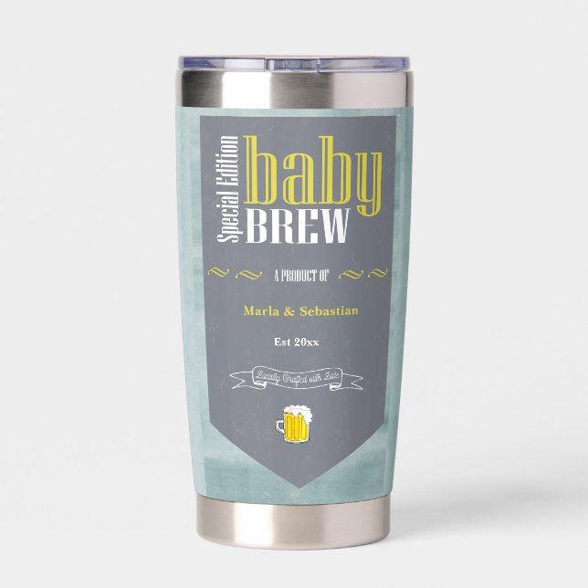 Personalised Baby Brew Beer Label Funny Shower  Insulated Tumbler (Back)
