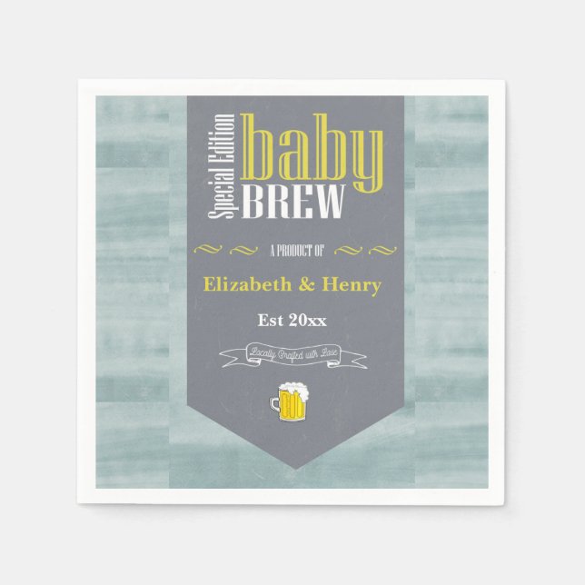 Personalised Baby Brew Beer Label Funny Shower     Napkin (Front)