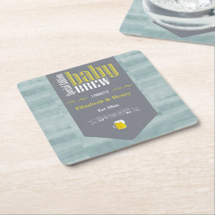 Personalised Baby Brew Beer Label Funny Shower     Square Paper Coaster