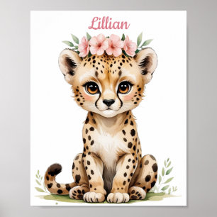 Personalised Baby Cheetah Elegant Safari Nursery Poster